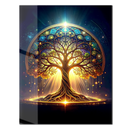Sacred Tree of Life Glass Wall Art – Illuminated UV Print with Golden Roots and Celestial Dome Design- KAFCD124