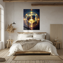 Eternal Soulmates Glass Wall Art – Radiant UV Print of Cosmic Lovers in Sacred Golden Connection- KAFCD125