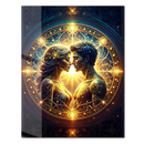 Eternal Soulmates Glass Wall Art – Radiant UV Print of Cosmic Lovers in Sacred Golden Connection- KAFCD125