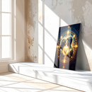 Eternal Soulmates Glass Wall Art – Radiant UV Print of Cosmic Lovers in Sacred Golden Connection- KAFCD125