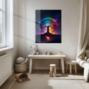Celestial Tree of Life Glass Wall Art – UV Printed Vibrant Human-Tree Fusion with Cosmic Moonlight- KAFCD126