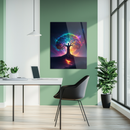 Celestial Tree of Life Glass Wall Art – UV Printed Vibrant Human-Tree Fusion with Cosmic Moonlight- KAFCD126