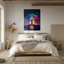Celestial Tree of Life Glass Wall Art – UV Printed Vibrant Human-Tree Fusion with Cosmic Moonlight- KAFCD126