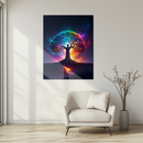 Celestial Tree of Life Glass Wall Art – UV Printed Vibrant Human-Tree Fusion with Cosmic Moonlight- KAFCD126