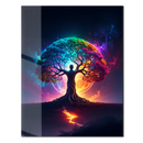 Celestial Tree of Life Glass Wall Art – UV Printed Vibrant Human-Tree Fusion with Cosmic Moonlight- KAFCD126
