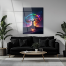 Celestial Tree of Life Glass Wall Art – UV Printed Vibrant Human-Tree Fusion with Cosmic Moonlight- KAFCD126