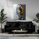 Sunflower Honey Queen Glass Wall Art – Metallic Feminine Portrait with Bees and Golden Nectar UV Print- KAFCD127