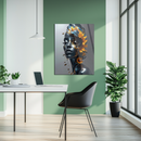 Sunflower Honey Queen Glass Wall Art – Metallic Feminine Portrait with Bees and Golden Nectar UV Print- KAFCD127