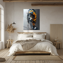 Sunflower Honey Queen Glass Wall Art – Metallic Feminine Portrait with Bees and Golden Nectar UV Print- KAFCD127