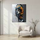 Sunflower Honey Queen Glass Wall Art – Metallic Feminine Portrait with Bees and Golden Nectar UV Print- KAFCD127