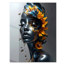 Sunflower Honey Queen Glass Wall Art – Metallic Feminine Portrait with Bees and Golden Nectar UV Print- KAFCD127