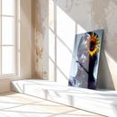 Sunflower Goddess Glass Wall Art – Metallic Female Portrait with Honey Drips and Bees UV Print- KAFCD128