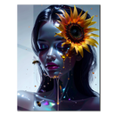 Sunflower Goddess Glass Wall Art – Metallic Female Portrait with Honey Drips and Bees UV Print- KAFCD128