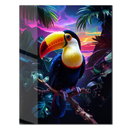 Tropical Toucan Glass Wall Art – Vibrant Jungle Bird with Sunset Sky UV Print- KAFCD129