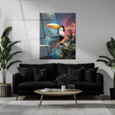 Elegant Toucan in Sunset Jungle Glass Wall Art – Tropical Bird UV Printed Home Decor- KAFCD130