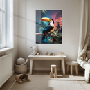 Elegant Toucan in Sunset Jungle Glass Wall Art – Tropical Bird UV Printed Home Decor- KAFCD130