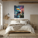 Elegant Toucan in Sunset Jungle Glass Wall Art – Tropical Bird UV Printed Home Decor- KAFCD130