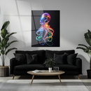 Neon Octopus Glass Wall Art – Colorful Deep Sea UV Print on Tempered Glass Panel- KAFCD132