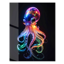 Neon Octopus Glass Wall Art – Colorful Deep Sea UV Print on Tempered Glass Panel- KAFCD132