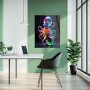 Rainbow Neon Octopus Glass Wall Art – UV Printed Glowing Sea Creature on Tempered Glass- KAFCD133