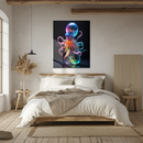 Rainbow Neon Octopus Glass Wall Art – UV Printed Glowing Sea Creature on Tempered Glass- KAFCD133