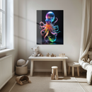 Rainbow Neon Octopus Glass Wall Art – UV Printed Glowing Sea Creature on Tempered Glass- KAFCD133