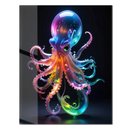 Rainbow Neon Octopus Glass Wall Art – UV Printed Glowing Sea Creature on Tempered Glass- KAFCD133