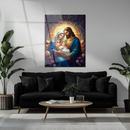 Holy Family Glass Wall Art – Sacred Mary, Joseph & Baby Jesus UV Printed Religious Decor- KAFCD134