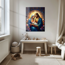 Holy Family Glass Wall Art – Sacred Mary, Joseph & Baby Jesus UV Printed Religious Decor- KAFCD134
