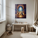 Nativity Scene Glass Wall Art – Holy Family with Baby Jesus Under Stained Glass Light- KAFCD136