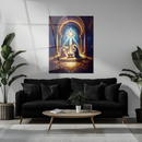 Nativity Scene Glass Wall Art – Holy Family with Baby Jesus Under Stained Glass Light- KAFCD136