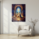Nativity Scene Glass Wall Art – Holy Family with Baby Jesus Under Stained Glass Light- KAFCD136