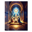 Nativity Scene Glass Wall Art – Holy Family with Baby Jesus Under Stained Glass Light- KAFCD136