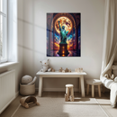 Statue of Liberty Glass Wall Art – Glowing Moon Backdrop in Grand Cosmic Hallway- KAFCD137