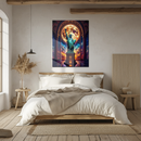 Statue of Liberty Glass Wall Art – Glowing Moon Backdrop in Grand Cosmic Hallway- KAFCD137