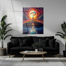 Empire State Building Glass Wall Art – Full Moon & Cityscape Reflection Fantasy- KAFCD138