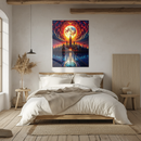Empire State Building Glass Wall Art – Full Moon & Cityscape Reflection Fantasy- KAFCD138