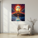 Empire State Building Glass Wall Art – Full Moon & Cityscape Reflection Fantasy- KAFCD138