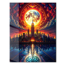 Empire State Building Glass Wall Art – Full Moon & Cityscape Reflection Fantasy- KAFCD138