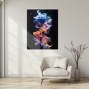 Colorful Betta and Goldfish Glass Wall Art – Vibrant Underwater Elegance UV Print- KAFCD139