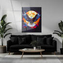 Bold Bald Eagle Glass Wall Art – UV Printed Soaring Eagle with Sunburst & Splash Effects- KAFCD141