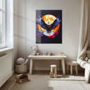Bold Bald Eagle Glass Wall Art – UV Printed Soaring Eagle with Sunburst & Splash Effects- KAFCD141