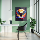 Bold Bald Eagle Glass Wall Art – UV Printed Soaring Eagle with Sunburst & Splash Effects- KAFCD141