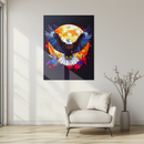 Bold Bald Eagle Glass Wall Art – UV Printed Soaring Eagle with Sunburst & Splash Effects- KAFCD141