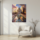 Taj Mahal Glass Wall Art – Majestic Architecture Reflected in Dreamlike Skyscape UV Print- KAFCD142