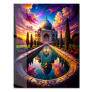 Taj Mahal Fantasy Glass Wall Art – Dreamlike Reflection with Colorful Twilight Sky UV Print- KAFCD143