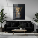 Majestic Leopard Portrait Glass Wall Art – Bold Wild Animal Gaze UV Print on Tempered Glass- KAFCD144