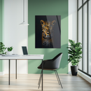 Majestic Leopard Portrait Glass Wall Art – Bold Wild Animal Gaze UV Print on Tempered Glass- KAFCD144