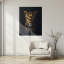 Majestic Leopard Portrait Glass Wall Art – Bold Wild Animal Gaze UV Print on Tempered Glass- KAFCD144