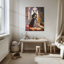 Romantic Knight and Princess Embrace Glass Wall Art – Medieval Fantasy Love Scene UV Print- KAFCD145